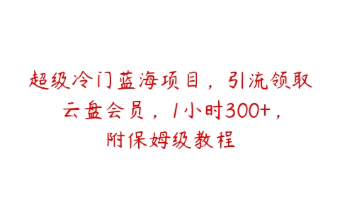 超级冷门蓝海项目，引流领取云盘会员，1小时300+，附保姆级教程-51自学联盟