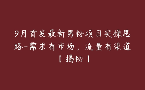 9月首发最新男粉项目实操思路-需求有市场，流量有渠道【揭秘】-51自学联盟