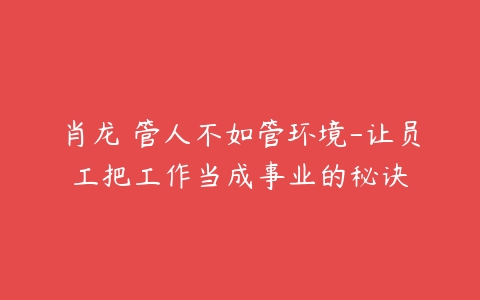 肖龙 管人不如管环境-让员工把工作当成事业的秘诀-51自学联盟