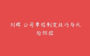 刘辉 公司章程制定技巧与风险防控-51自学联盟