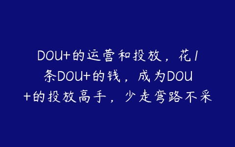 DOU+的运营和投放，花1条DOU+的钱，成为DOU+的投放高手，少走弯路不采坑-51自学联盟