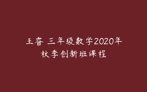 王睿 三年级数学2020年秋季创新班课程-51自学联盟