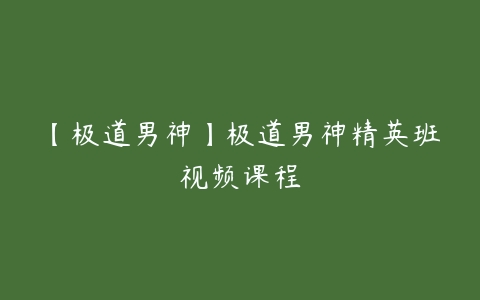 【极道男神】极道男神精英班视频课程-51自学联盟