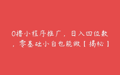 0撸小程序推广，日入四位数，零基础小白也能做【揭秘】-51自学联盟