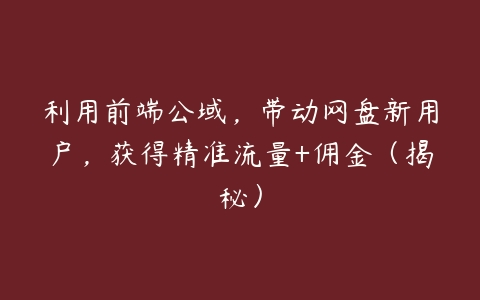 利用前端公域，带动网盘新用户，获得精准流量+佣金（揭秘）-51自学联盟