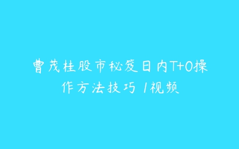 曹茂桂股市秘笈日内T+0操作方法技巧 1视频-51自学联盟