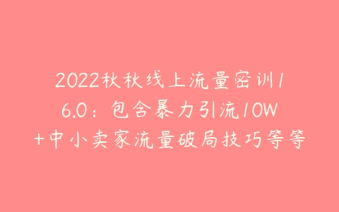 2022秋秋线上流量密训16.0：包含暴力引流10W+中小卖家流量破局技巧等等￼-51自学联盟