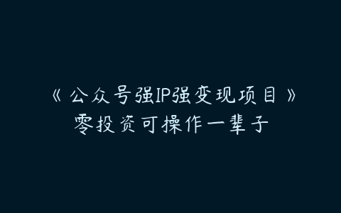 《公众号强IP强变现项目》零投资可操作一辈子-51自学联盟