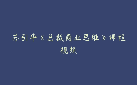 苏引华《总裁商业思维》课程视频-51自学联盟