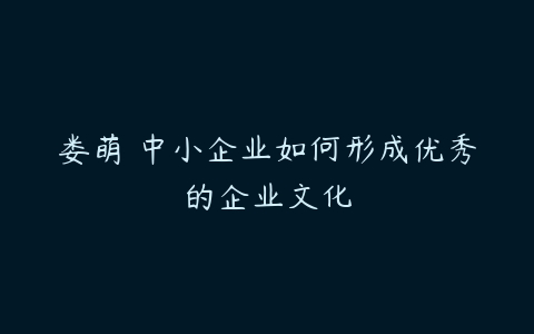 娄萌 中小企业如何形成优秀的企业文化-51自学联盟