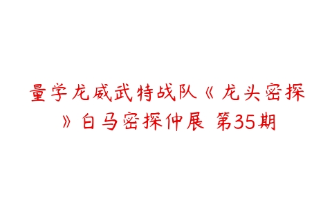 量学龙威武特战队《龙头密探》白马密探仲展 第35期-51自学联盟