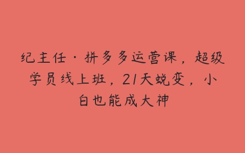 纪主任·拼多多运营课，超级学员线上班，21天蜕变，小白也能成大神-51自学联盟