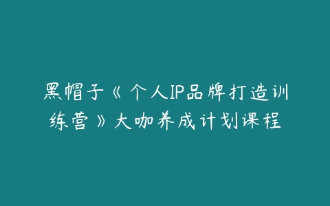 黑帽子《个人IP品牌打造训练营》大咖养成计划课程-51自学联盟