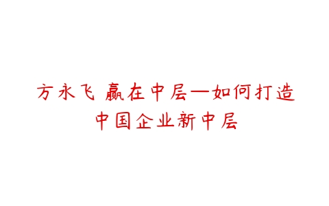 方永飞 赢在中层—如何打造中国企业新中层-51自学联盟