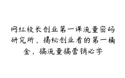 网红校长创业第一课流量密码研究所，揭秘创业者的第一桶金，搞流量搞营销必学-51自学联盟