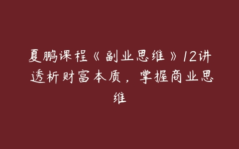 夏鹏课程《副业思维》12讲 透析财富本质，掌握商业思维-51自学联盟