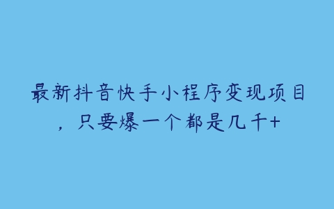 最新抖音快手小程序变现项目，只要爆一个都是几千+-51自学联盟