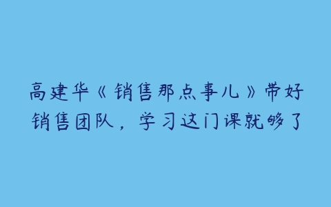 高建华《销售那点事儿》带好销售团队，学习这门课就够了-51自学联盟