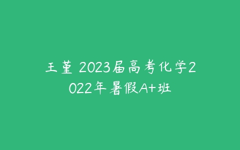 王堇 2023届高考化学2022年暑假A+班-51自学联盟