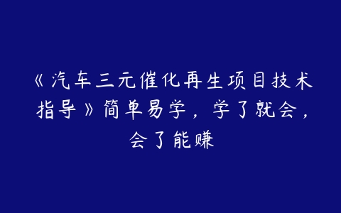 《汽车三元催化再生项目技术指导》简单易学，学了就会，会了能赚-51自学联盟