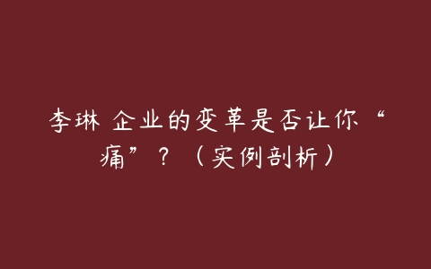 李琳 企业的变革是否让你“痛”？（实例剖析）-51自学联盟