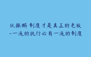 狄振鹏 制度才是真正的老板-一流的执行必有一流的制度-51自学联盟