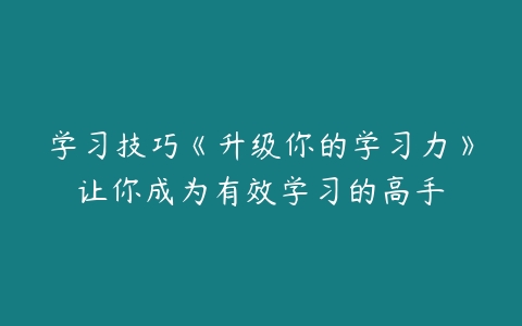 学习技巧《升级你的学习力》让你成为有效学习的高手-51自学联盟