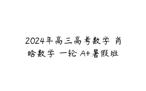 2024年高三高考数学 肖晗数学 一轮 A+暑假班-51自学联盟