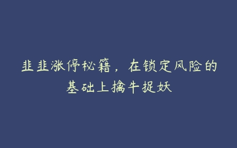 韭韭涨停秘籍，在锁定风险的基础上擒牛捉妖-51自学联盟