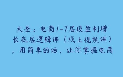 大圣：电商1-7层级盈利增长底层逻辑课（线上视频课），用简单的话，让你掌握电商盈利-51自学联盟