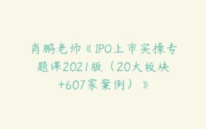 肖鹏老师《IPO上市实操专题课2021版（20大板块+607家案例）》-51自学联盟