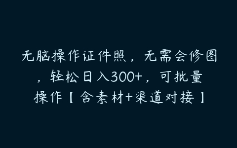 无脑操作证件照，无需会修图，轻松日入300+，可批量操作【含素材+渠道对接】-51自学联盟