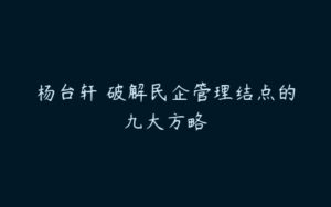 杨台轩 破解民企管理结点的九大方略-51自学联盟