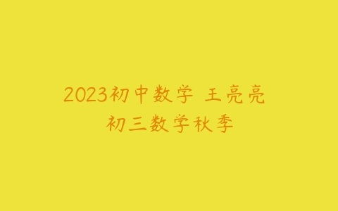 2023初中数学 王亮亮 初三数学秋季-51自学联盟