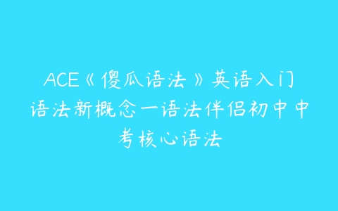 ACE《傻瓜语法》英语入门语法新概念一语法伴侣初中中考核心语法-51自学联盟