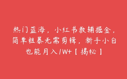 热门蓝海，小红书教辅掘金，简单粗暴无需剪辑，新手小白也能月入1W+【揭秘】-51自学联盟