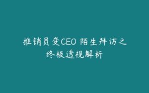 推销员变CEO 陌生拜访之终极透视解析-51自学联盟