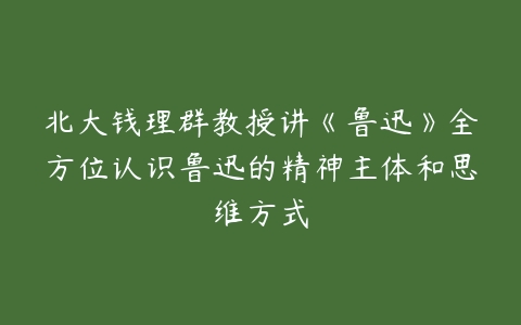 北大钱理群教授讲《鲁迅》全方位认识鲁迅的精神主体和思维方式-51自学联盟