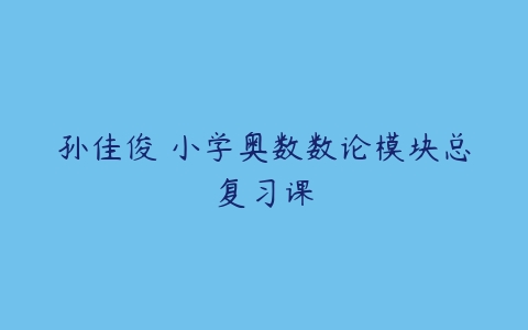 孙佳俊 小学奥数数论模块总复习课-51自学联盟