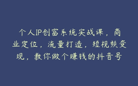 个人IP创富系统实战课，商业定位，流量打造，短视频变现，教你做个赚钱的抖音号-51自学联盟