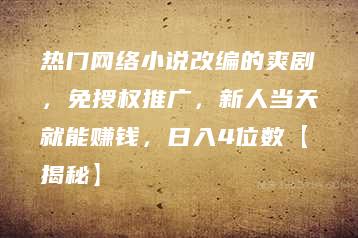 热门网络小说改编的爽剧，免授权推广，新人当天就能赚钱，日入4位数【揭秘】-51自学联盟