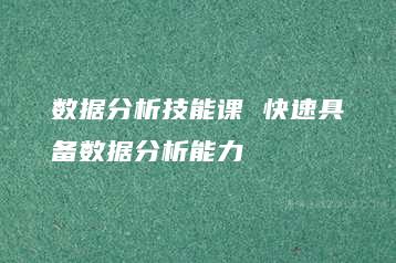 数据分析技能课 快速具备数据分析能力-51自学联盟