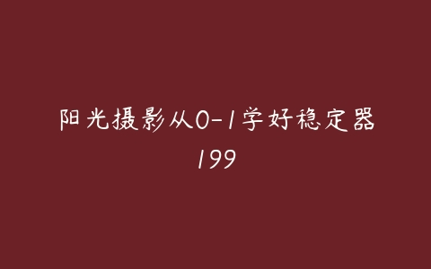 阳光摄影从0-1学好稳定器199-51自学联盟