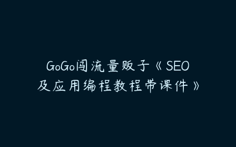 GoGo闯流量贩子《SEO及应用编程教程带课件》课程资源下载