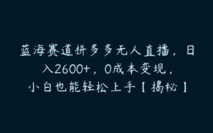 蓝海赛道拼多多无人直播，日入2600+，0成本变现，小白也能轻松上手【揭秘】-51自学联盟