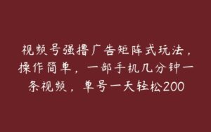 视频号强撸广告矩阵式玩法，操作简单，一部手机几分钟一条视频，单号一天轻松200+【揭秘】-51自学联盟