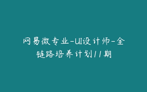 网易微专业-UI设计师-全链路培养计划11期-51自学联盟