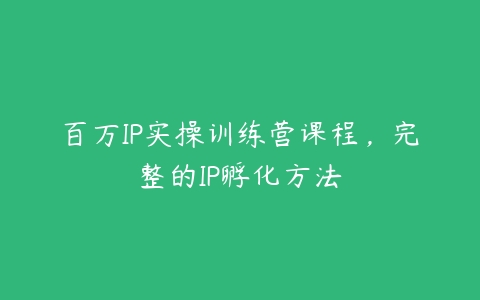 百万IP实操训练营课程，完整的IP孵化方法-51自学联盟