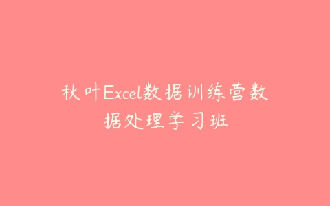 秋叶Excel数据训练营数据处理学习班-51自学联盟