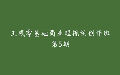 王威零基础商业短视频创作班第5期-51自学联盟